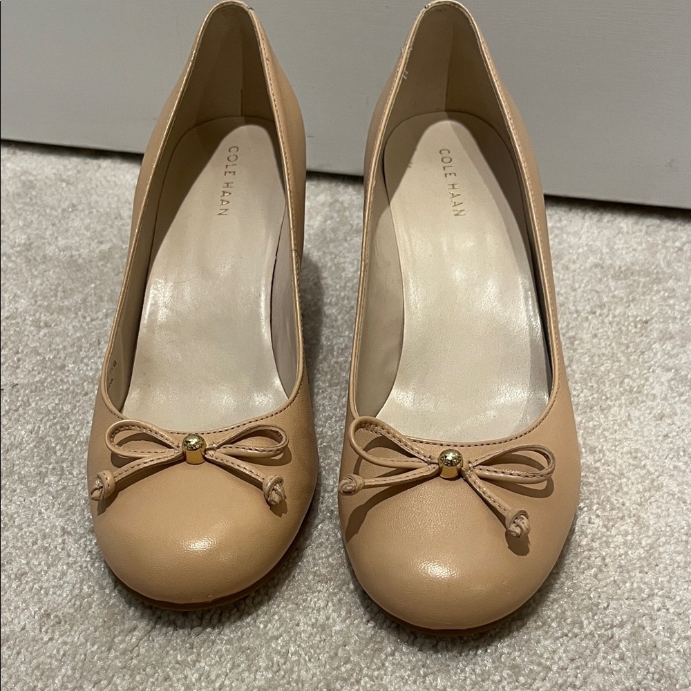 Cole Haan Women's Beige Heels with Bow Accent